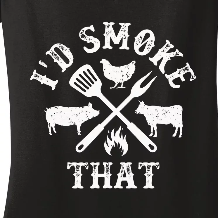 Funny Retro BBQ Party Smoker Chef Dad Gifts Id Smoke That Women's V-Neck T-Shirt