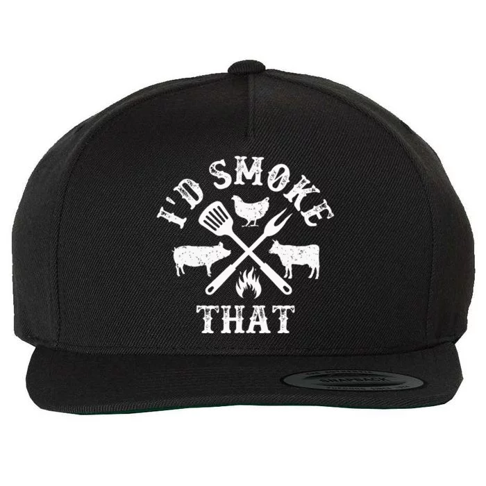 Funny Retro BBQ Party Smoker Chef Dad Gifts Id Smoke That Wool Snapback Cap