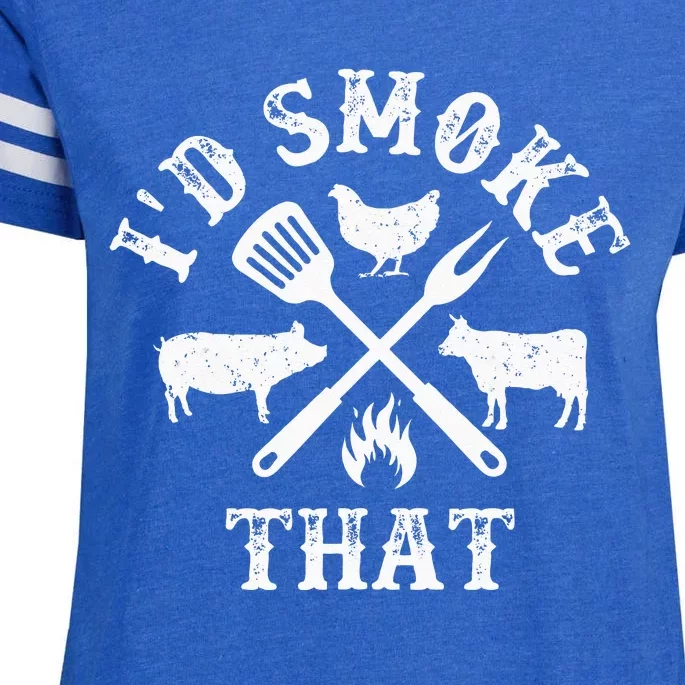 Funny Retro BBQ Party Smoker Chef Dad Gifts Id Smoke That Enza Ladies Jersey Football T-Shirt