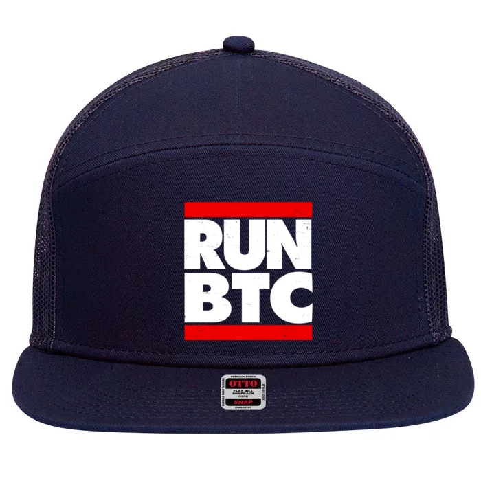 Funny Run BTC Bitcoin Logo 7 Panel Mesh Trucker Snapback Hat