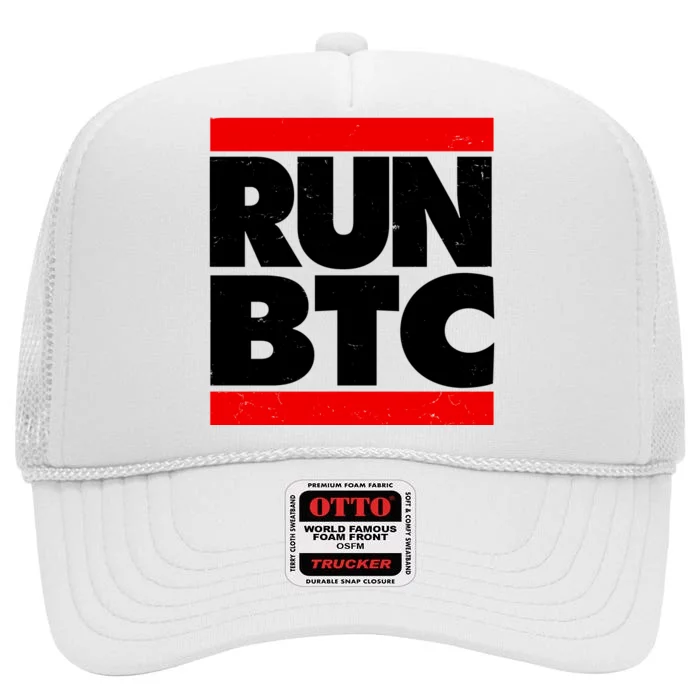 Funny Run BTC Bitcoin Logo High Crown Mesh Trucker Hat