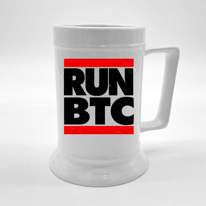 Funny Run BTC Bitcoin Logo Front & Back Beer Stein