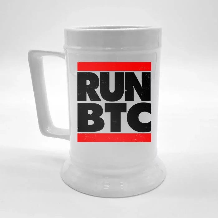 Funny Run BTC Bitcoin Logo Front & Back Beer Stein