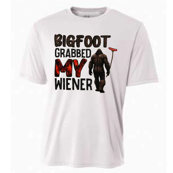 Funny Retro Big Foot Bigfoot Grabbed My Wiener Cooling Performance Crew T-Shirt