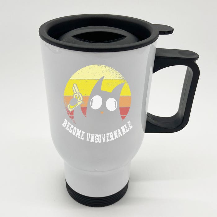 Funny Retro Black Cat Become Ungovernable Front & Back Stainless Steel Travel Mug