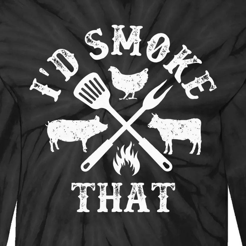 Funny Retro BBQ Party Smoker Chef Dad Gifts I'd Smoke That Tie-Dye Long Sleeve Shirt