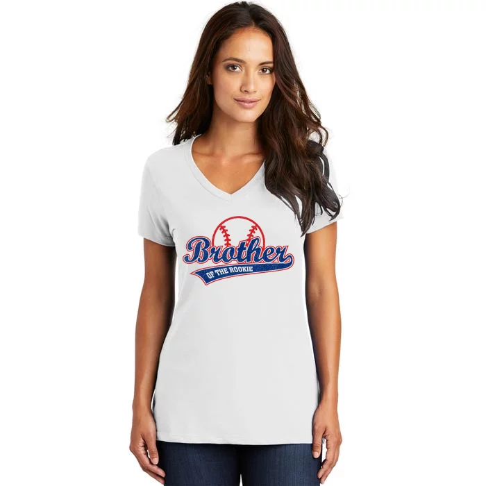 Funny Retro Baseball Brother Of The Rookie Women's V-Neck T-Shirt