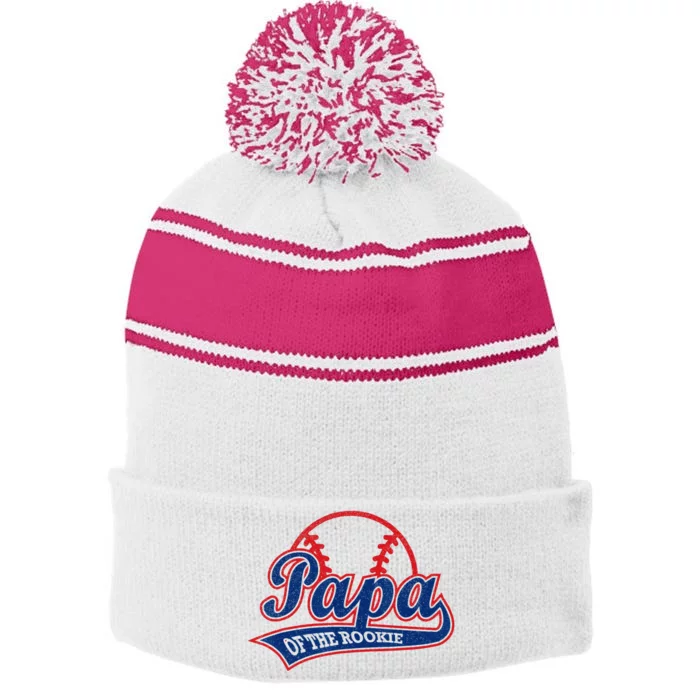 Funny Retro Baseball Papa Of The Rookie Stripe Pom Pom Beanie