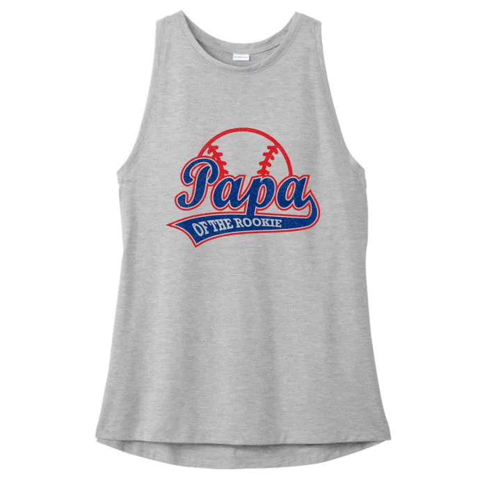 Funny Retro Baseball Papa Of The Rookie Ladies Tri-Blend Wicking Tank