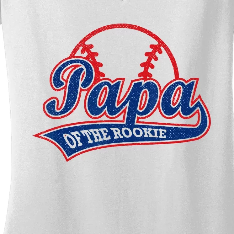 Funny Retro Baseball Papa Of The Rookie Women's V-Neck T-Shirt