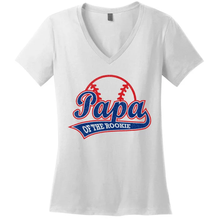 Funny Retro Baseball Papa Of The Rookie Women's V-Neck T-Shirt