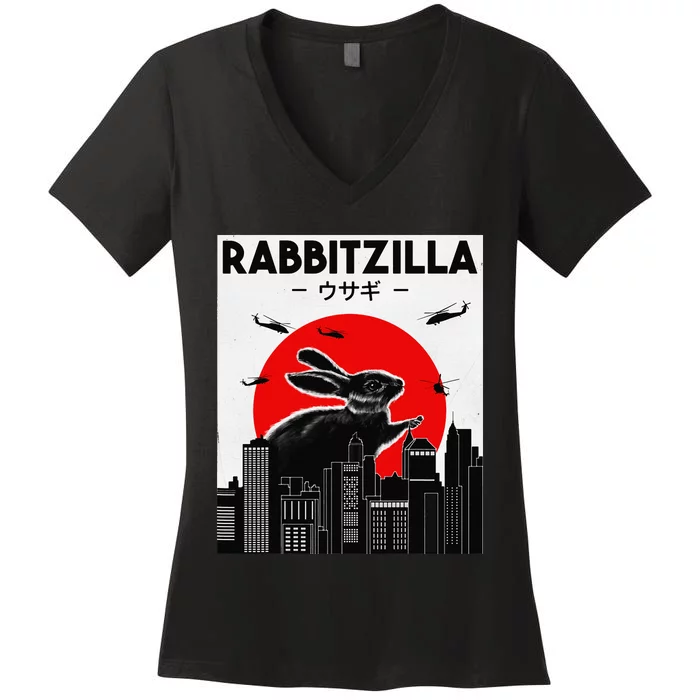 Funny Rabbit Bunny Rabbit RabbitZilla Women's V-Neck T-Shirt