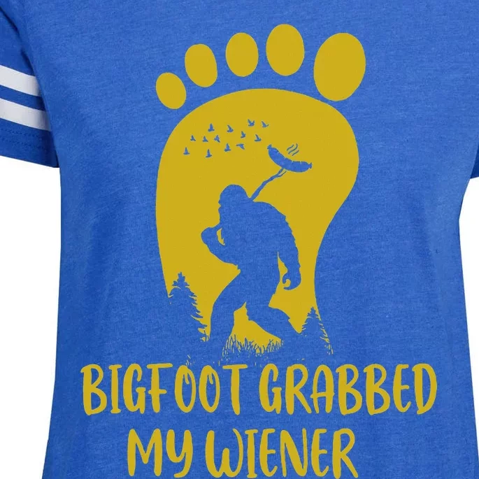 Funny Retro Bigfoot Bigfoot Grabbed My Wiener Design Enza Ladies Jersey Football T-Shirt