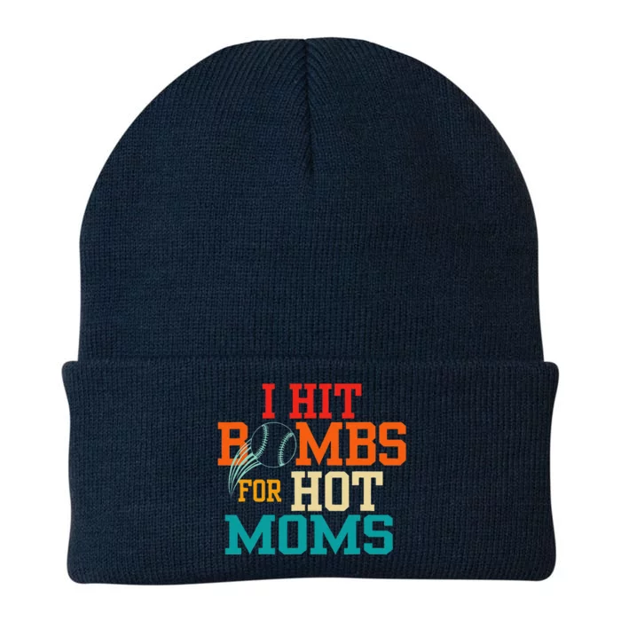 Funny Retro Baseball I Hit Bombs For Hot Moms Knit Cap Winter Beanie