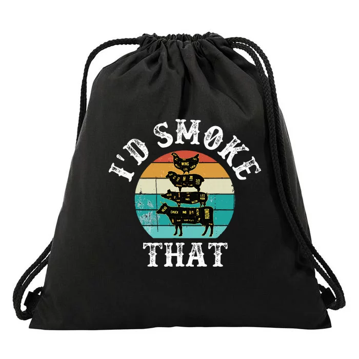 Funny Retro BBQ Party Smoker Chef Dad Gift  I'd Smoke That Drawstring Bag