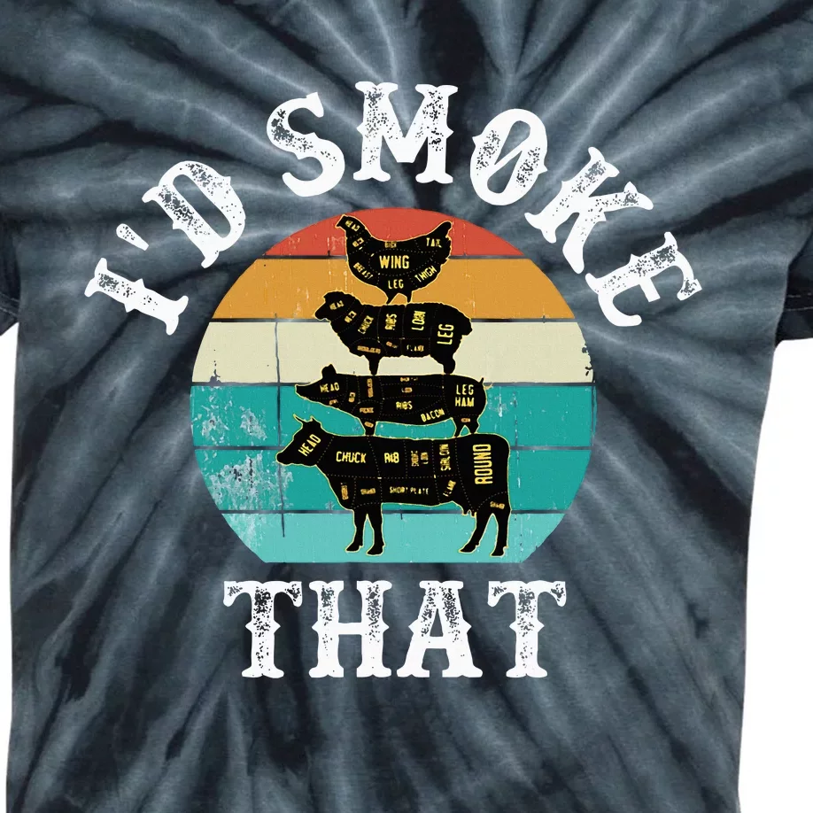 Funny Retro BBQ Party Smoker Chef Dad Gift  I'd Smoke That Kids Tie-Dye T-Shirt