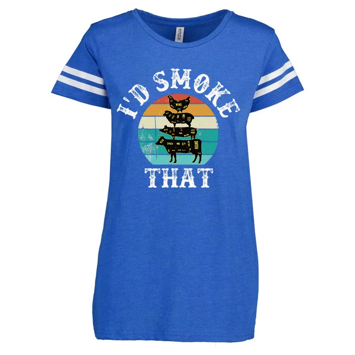 Funny Retro BBQ Party Smoker Chef Dad Gift  I'd Smoke That Enza Ladies Jersey Football T-Shirt