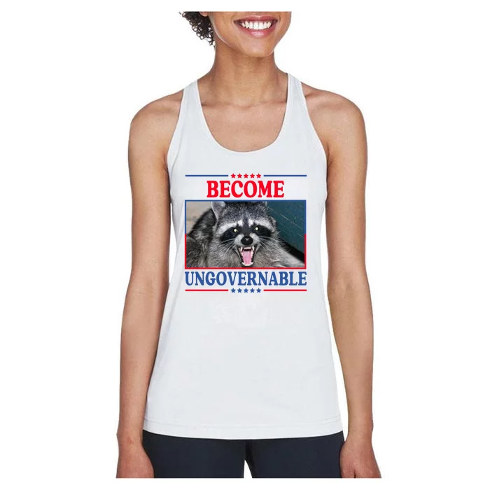 Funny Raccoon Become Ungovernable Women's Racerback Tank