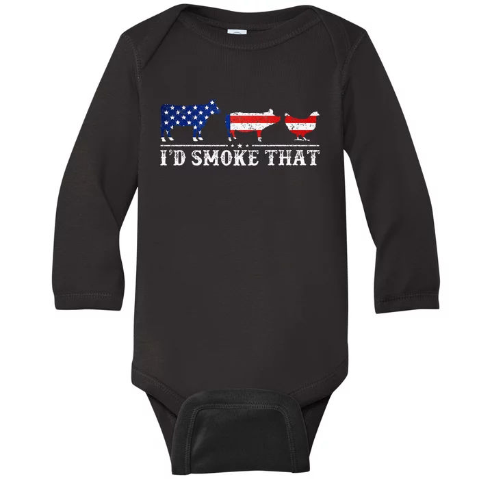 Funny Retro BBQ Party Grill Smoker Chef Dad Id Smoke That Baby Long Sleeve Bodysuit