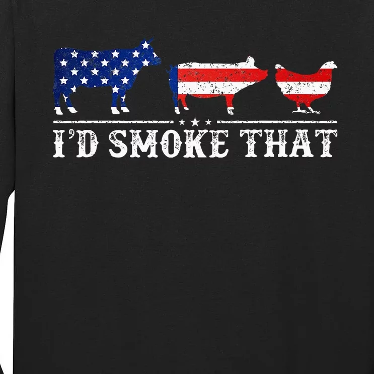 Funny Retro BBQ Party Grill Smoker Chef Dad Id Smoke That Tall Long Sleeve T-Shirt