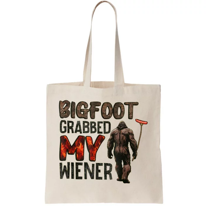 Funny Retro Bigfoot Bigfoot Grabbed My Wiener Design Tote Bag