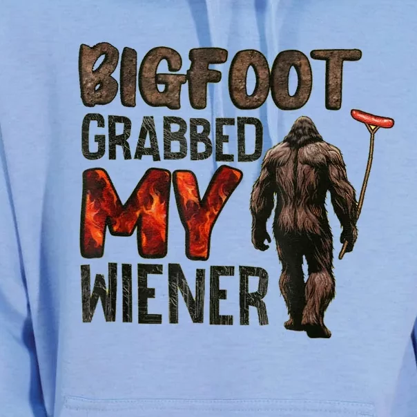 Funny Retro Bigfoot Bigfoot Grabbed My Wiener Design Unisex Surf Hoodie