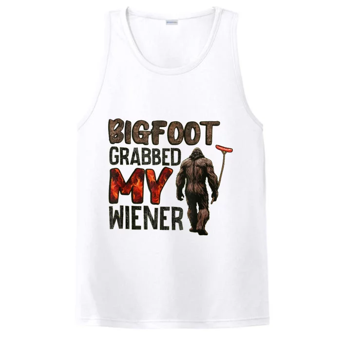 Funny Retro Bigfoot Bigfoot Grabbed My Wiener Design Performance Tank