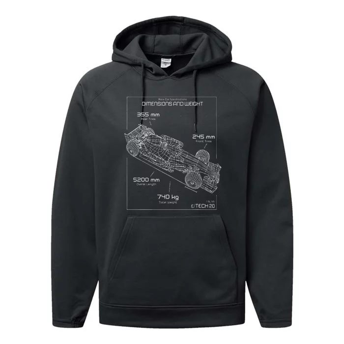 Formula Racing Car Schematic Engineer Team Fan Performance Fleece Hoodie