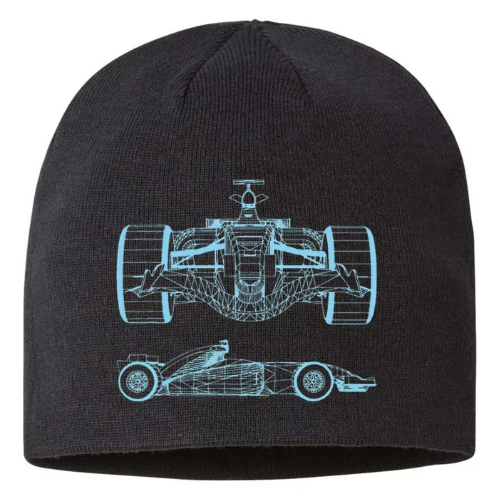 Formula Racing Car Silhouette Mechanical Engineering draw 8 1/2in Sustainable Knit Beanie