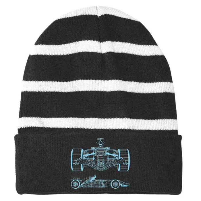 Formula Racing Car Silhouette Mechanical Engineering draw Striped Beanie with Solid Band