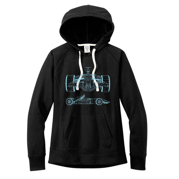 Formula Racing Car Silhouette Mechanical Engineering Draw Women's Fleece Hoodie