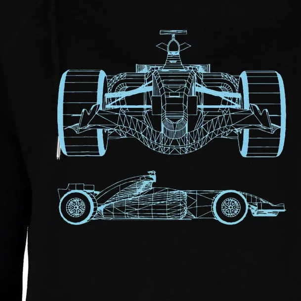 Formula Racing Car Silhouette Mechanical Engineering Draw Womens Funnel Neck Pullover Hood