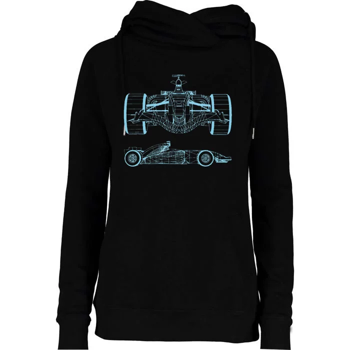 Formula Racing Car Silhouette Mechanical Engineering Draw Womens Funnel Neck Pullover Hood