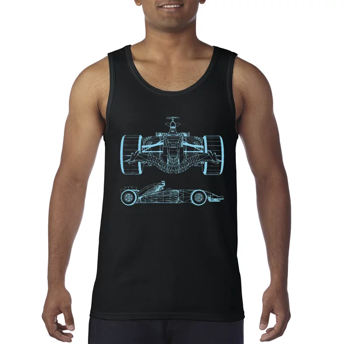 Formula Racing Car Silhouette Mechanical Engineering Draw Tank Top