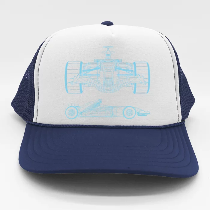 Formula Racing Car Silhouette Mechanical Engineering Draw Trucker Hat