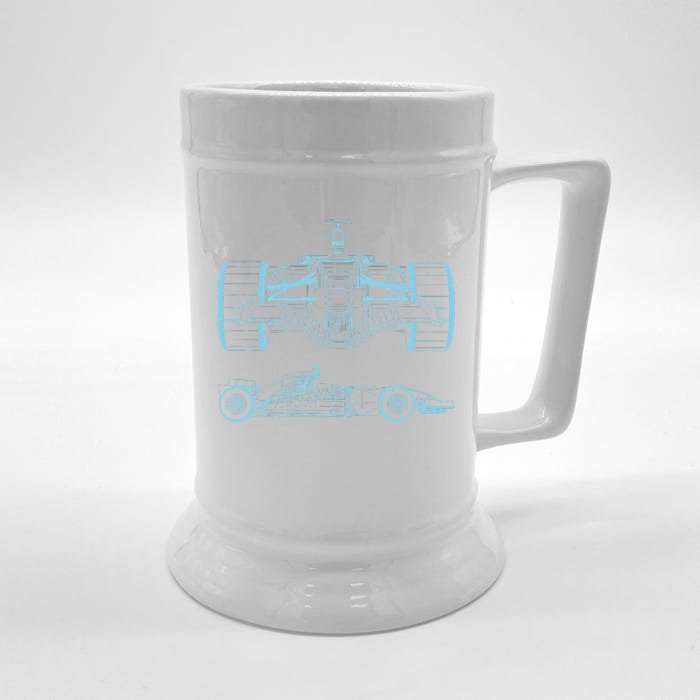 Formula Racing Car Silhouette Mechanical Engineering Draw Front & Back Beer Stein