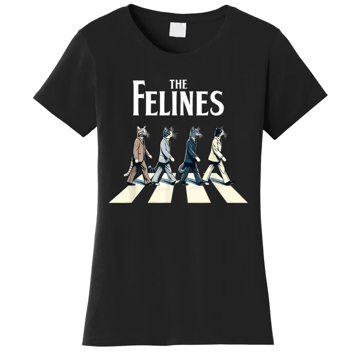 Felines Retro Cat Rock Music Gift Funny Cat Women's T-Shirt