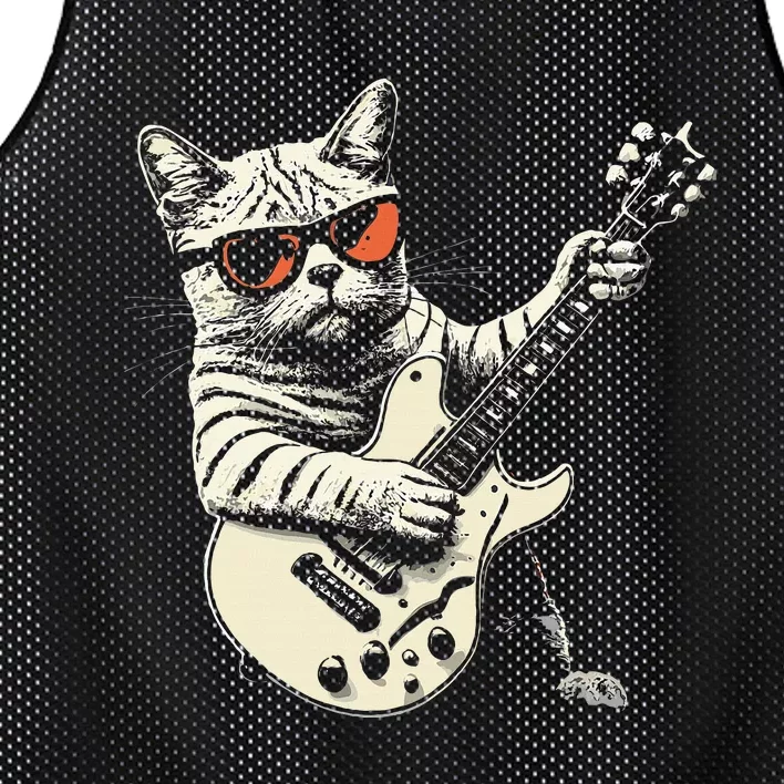 Funny Rock Cat Playing Guitar Rock Kitty Mesh Reversible Basketball Jersey Tank