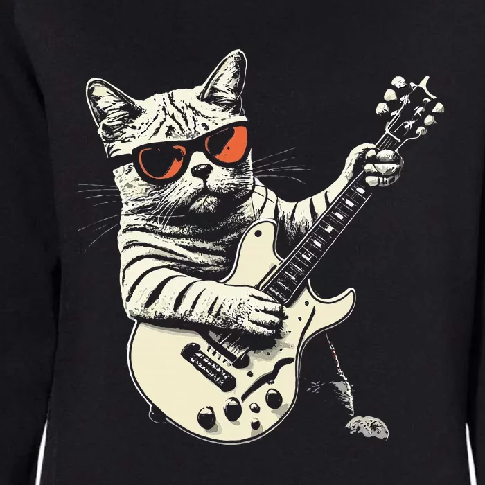 Funny Rock Cat Playing Guitar Rock Kitty Womens California Wash Sweatshirt