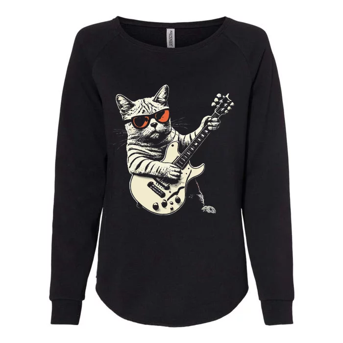 Funny Rock Cat Playing Guitar Rock Kitty Womens California Wash Sweatshirt