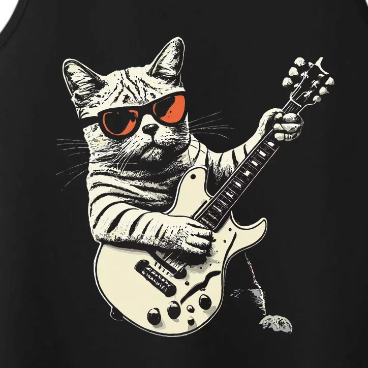 Funny Rock Cat Playing Guitar Rock Kitty Performance Tank