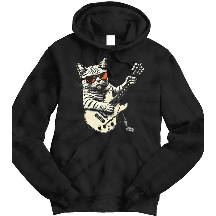 Funny Rock Cat Playing Guitar Rock Kitty Tie Dye Hoodie