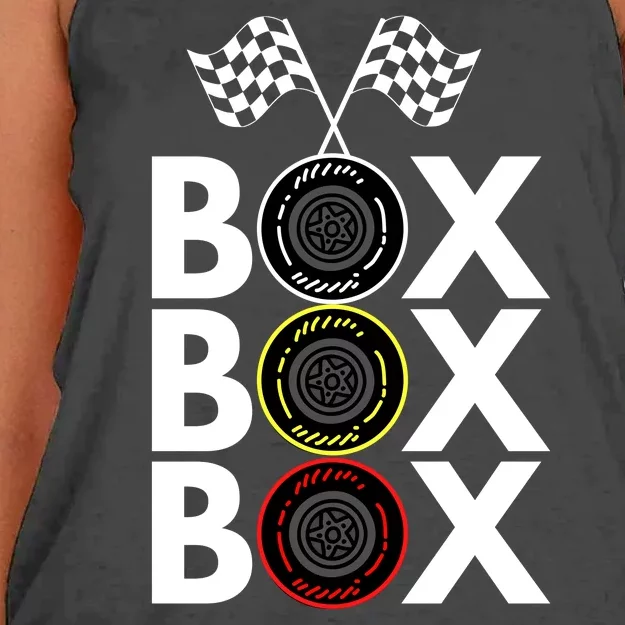 Formula Racing Car Box Box Box Radio Call To PitBox Car Race Formula Racing Women's Knotted Racerback Tank