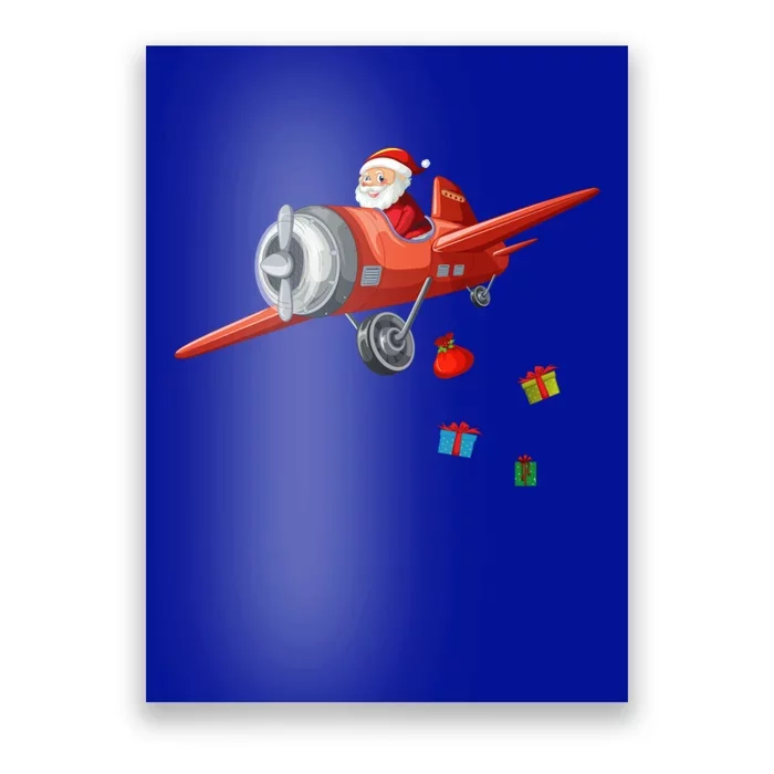 Funny Retro Christmas Santa Claus Riding A Airplane Costume Great Gift Poster