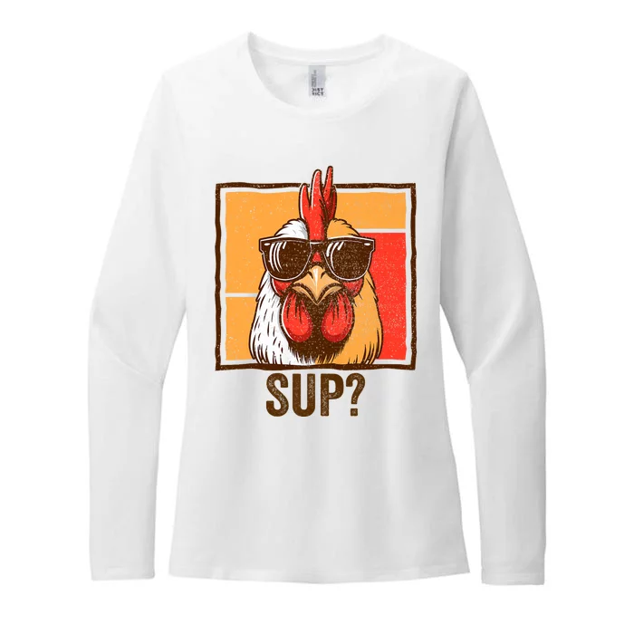 Funny Rooster Chicken Lover Animal Cool Chicken Wearing Sunglasses Funny Farmer Womens CVC Long Sleeve Shirt