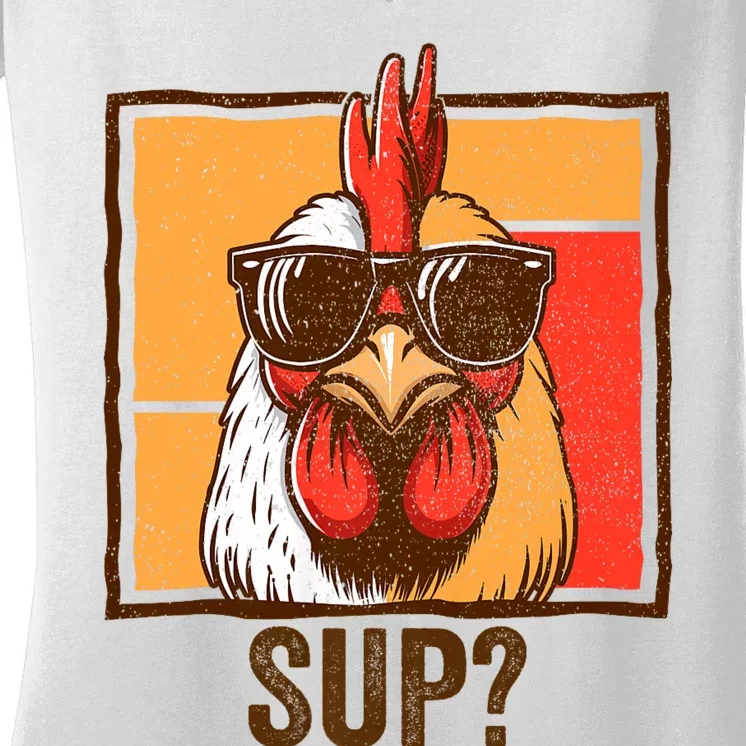 Funny Rooster Chicken Lover Animal Cool Chicken Wearing Sunglasses Funny Farmer Women's V-Neck T-Shirt