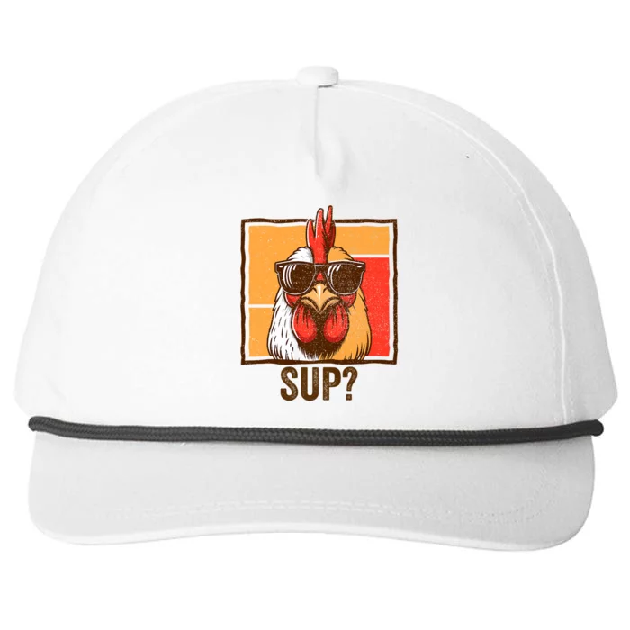 Funny Rooster Chicken Lover Animal Cool Chicken Wearing Sunglasses Funny Farmer Snapback Five-Panel Rope Hat