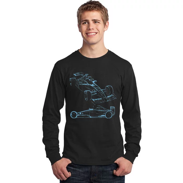 Formula Racing Car Silhouette Mechanic Car Guys Tall Long Sleeve T-Shirt