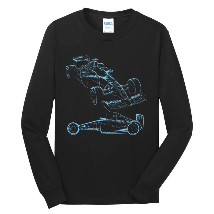 Formula Racing Car Silhouette Mechanic Car Guys Tall Long Sleeve T-Shirt