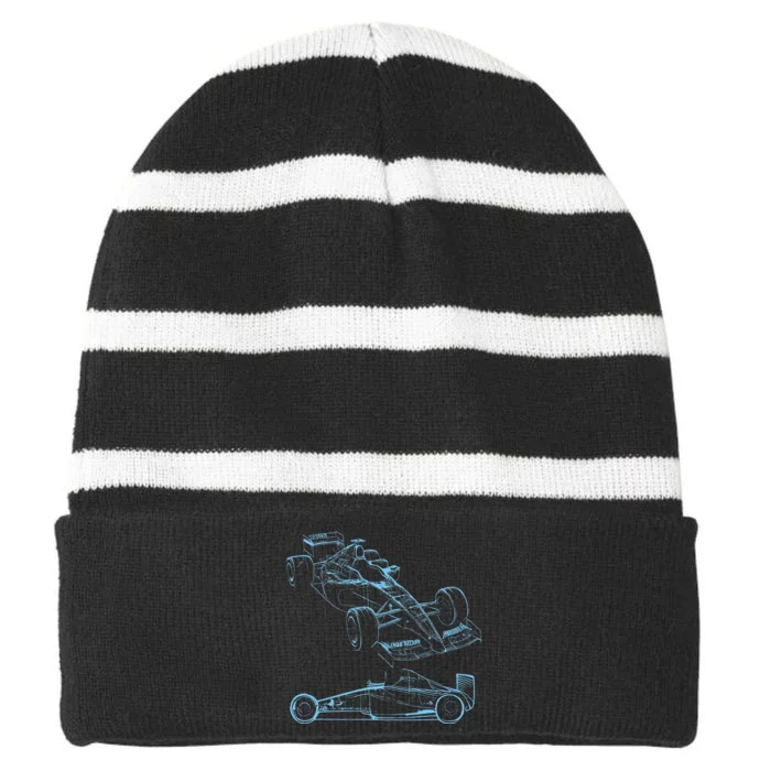 Formula Racing Car Silhouette Mechanic Car Guys Striped Beanie with Solid Band